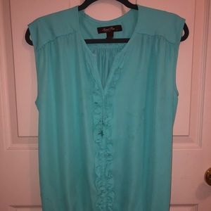 Teal/turquoise button-down ruffle top by Sweet Pea